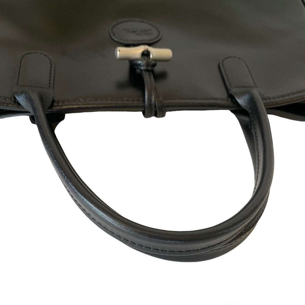 Longchamp Roseau Vintage Smooth Black Leather Hand Bag Satchel Made in France - Picture 4 of 16